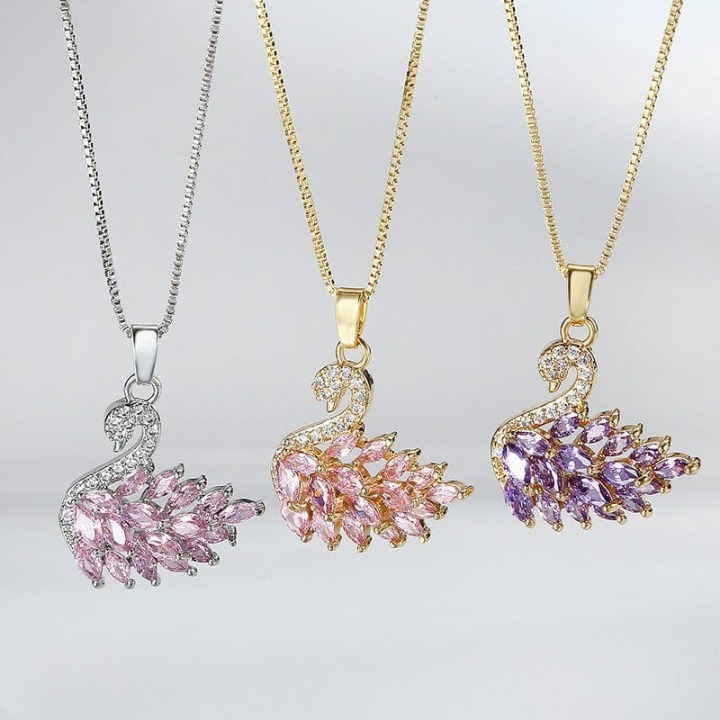 Swan Zircon Necklace - Jewelry Product Designed For Personal Style And Daily Fashion Routine - Golden Pink