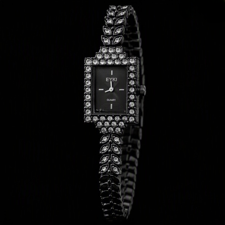 Elegance Imported Korean Shape Trending Leaf Watch for Women - Black