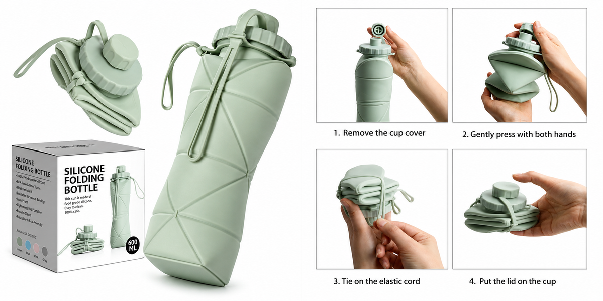 600ML Foldable Silicone Water Bottle – Portable & Space-Saving
